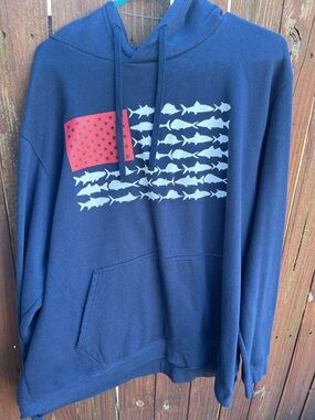 Columbia Navy Hoodie with Fish Flag Graphic